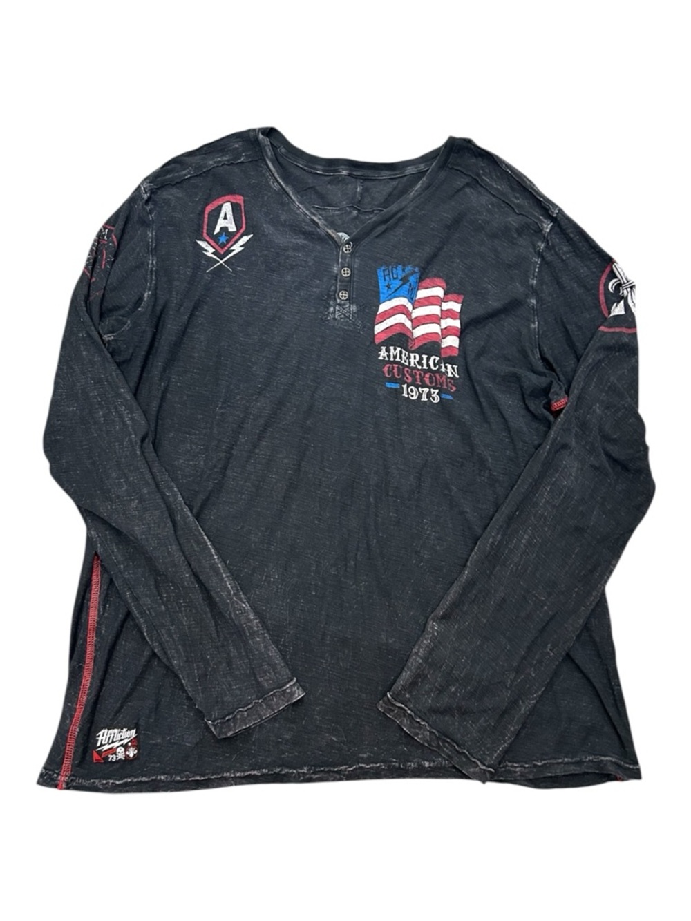🔥🔥 AFFLICTION American‎ Customs 1973 Long Sleeve Graphic Henley Shirt Size 3XL